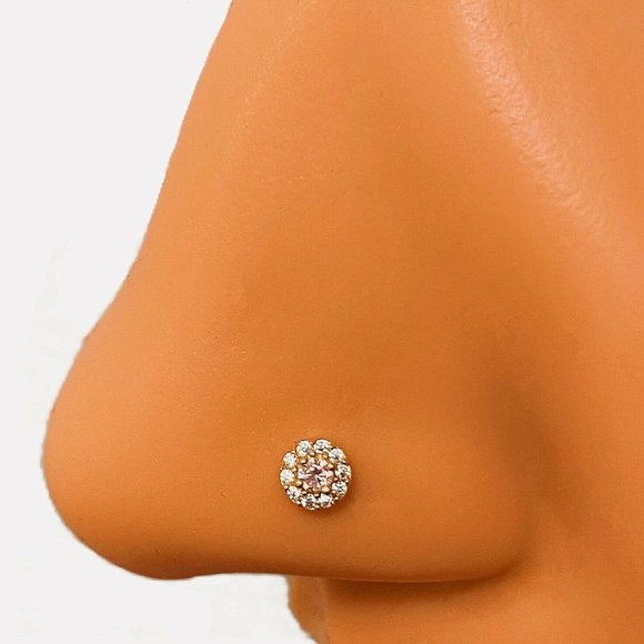 14kt Gold Round Cz Paved Nosestud Made Of 14kt Gold With Cubic Zirconia Diamonds - Picture 3 of 4